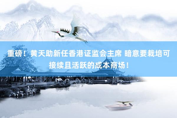 重磅！黄天助新任香港证监会主席 暗意要栽培可接续且活跃的成本商场！